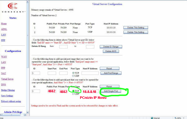 smartax mt882 virtual server tcp